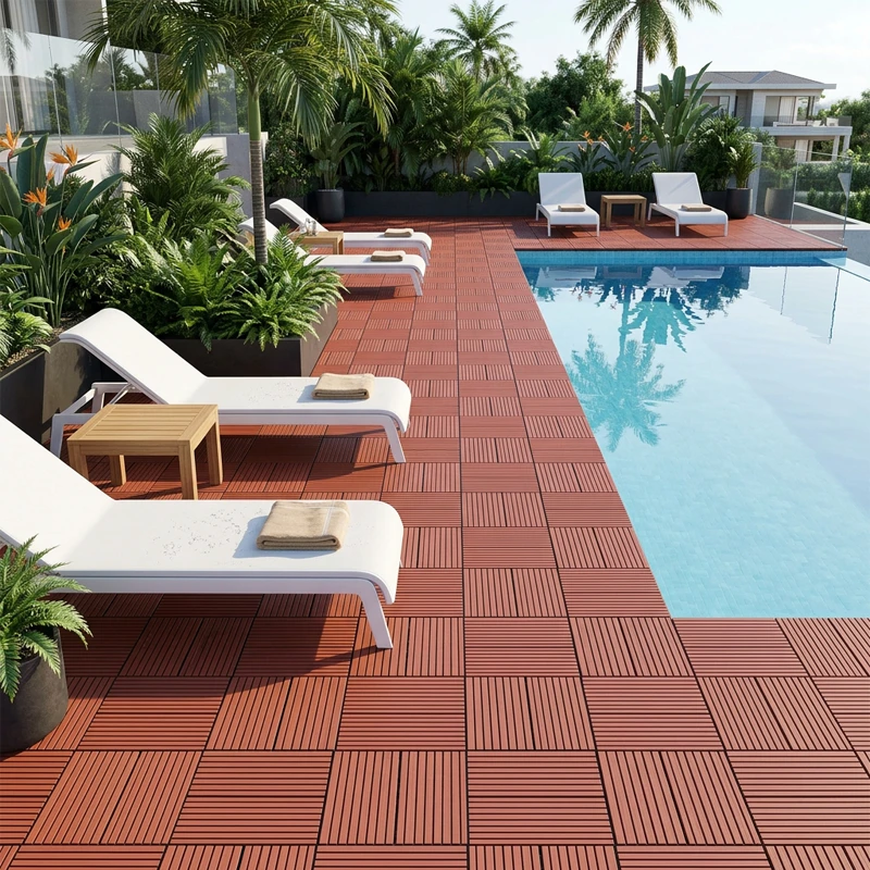 Tarima Exterior Madera Chocolate con Leche | Terrazas | Balcón | Piscina | Baldosas 29x29cm