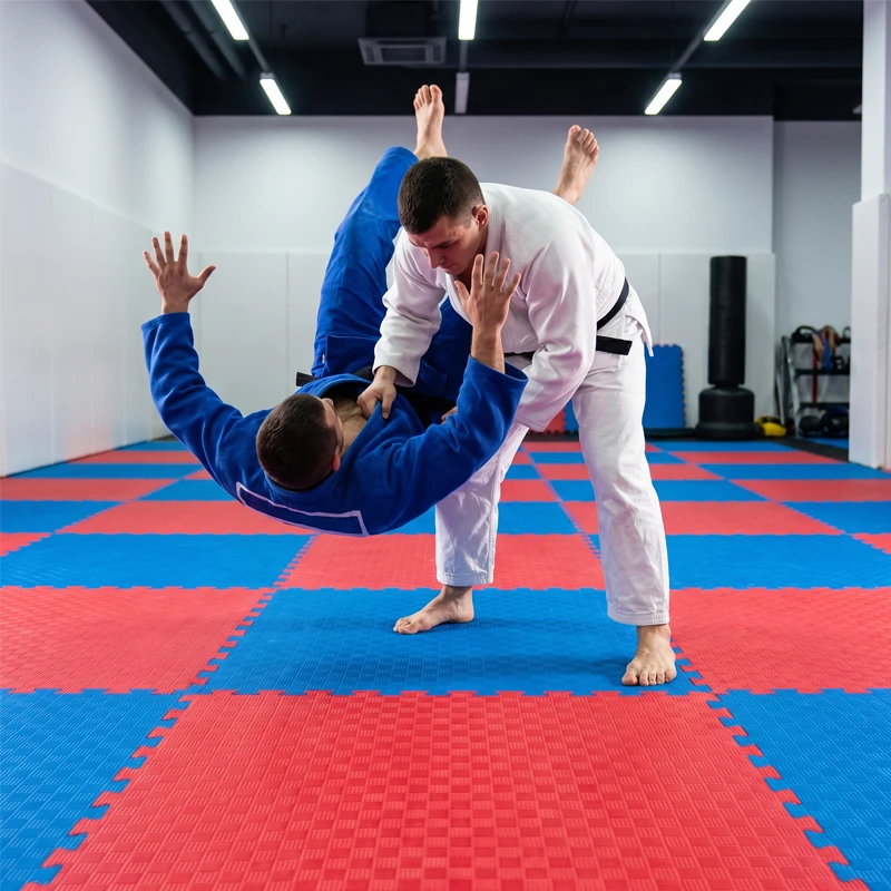 TATAMI PUZZLE Rojo Azul 1x1m | 25mm | Artes Marciales | Gimnasio | Antideslizante | Suelo Deportivo