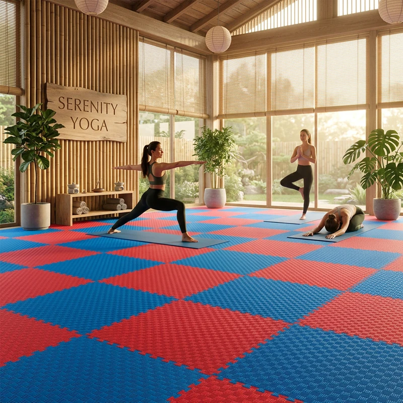 TATAMI PUZZLE Rojo Azul 1x1m | 25mm | Artes Marciales | Gimnasio | Antideslizante | Suelo Deportivo