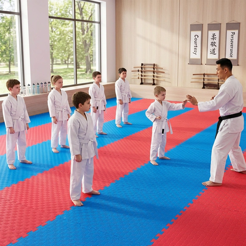 TATAMI PUZZLE Rojo Azul 1x1m | 25mm | Artes Marciales | Gimnasio | Antideslizante | Suelo Deportivo