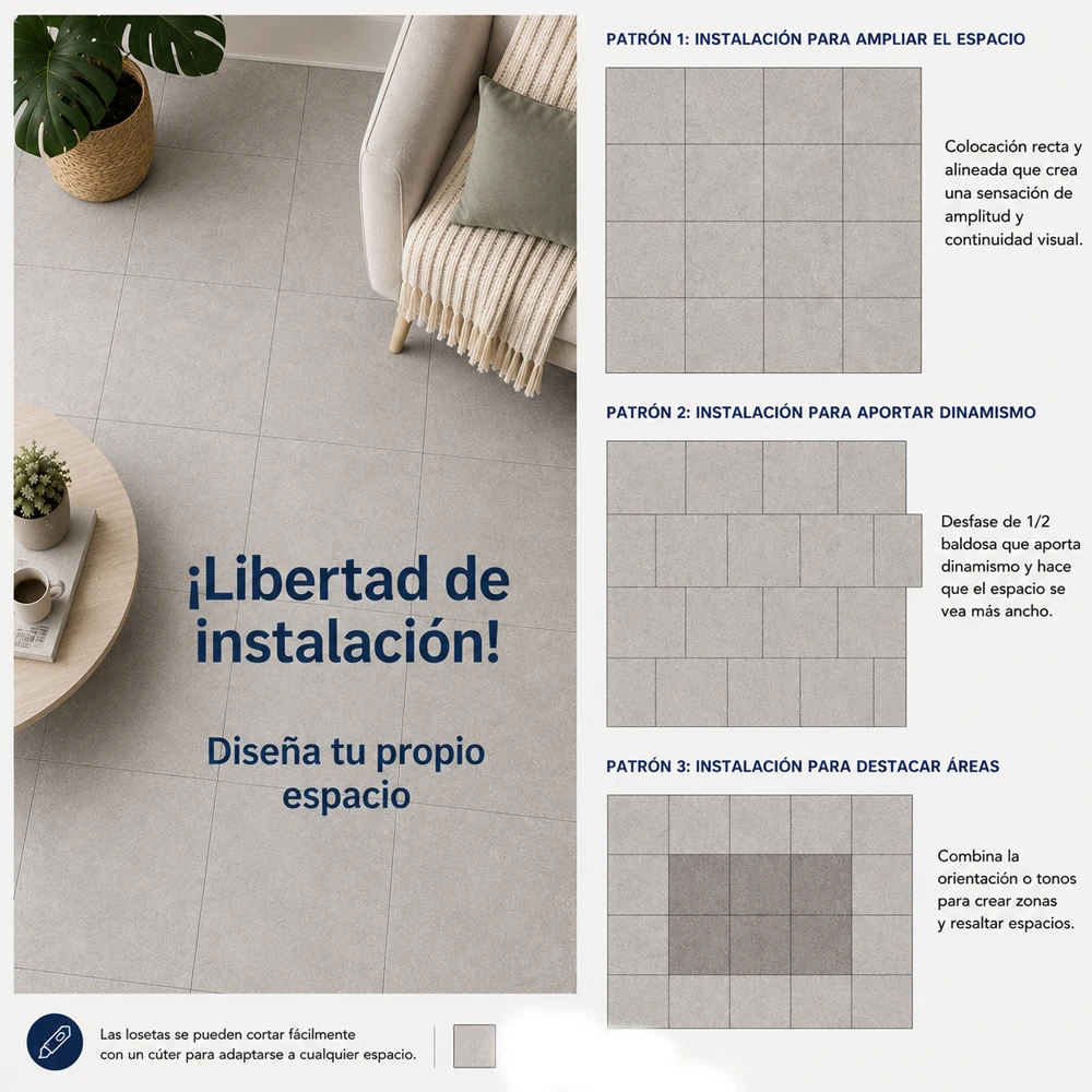 Loseta Vinílica Autoadhesiva Gris Piedra | 1,8mm | Suelo Vinílico Resistente al Agua | Hogar | Salón | Cocina | Baño