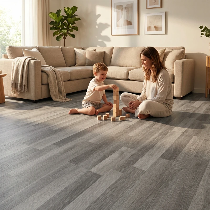 Suelo Vinílico PVC Teca Gris | Sintasol En Rollo | Resistente Al Agua | Imitación Madera