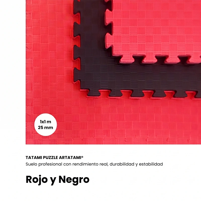 TATAMI PUZZLE Rojo Negro 1x1m | 25mm | Boxeo | Suelo Para Artes Marciales | Suelo Deportivo y Gimnasio