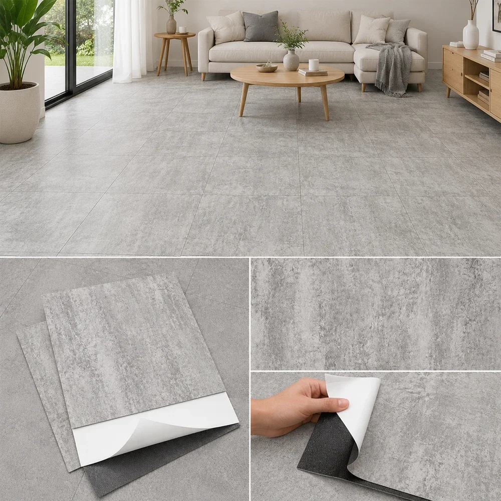 Loseta Vinílica Autoadhesiva Gris Piedra   1,8mm   Suelo Vinílico Resistente al Agua 