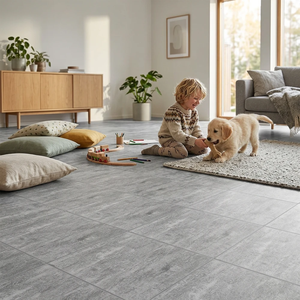 Loseta Vinílica Autoadhesiva Gris Piedra | 1,8mm | Suelo Vinílico Resistente al Agua | Hogar | Salón | Cocina | Baño