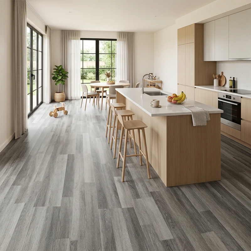 Suelo Vinílico PVC Teca Gris | Sintasol En Rollo | Resistente Al Agua | Imitación Madera