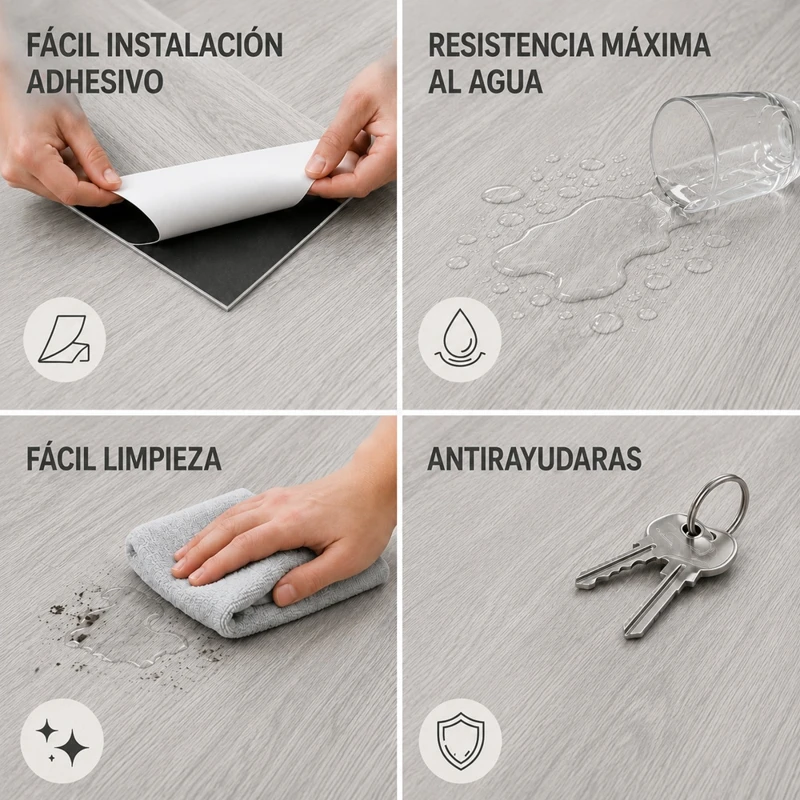 Suelo Vinílico Autoadhesivo Roble Gris | Cocina | Baño | Resistencia al Agua | Bricolaje