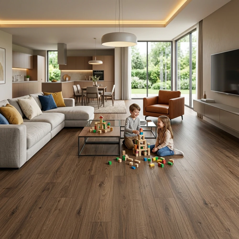 Suelo Laminado Roble Cumbre | AC5 | 8mm | Roble Oscuro | Fácil Instalación