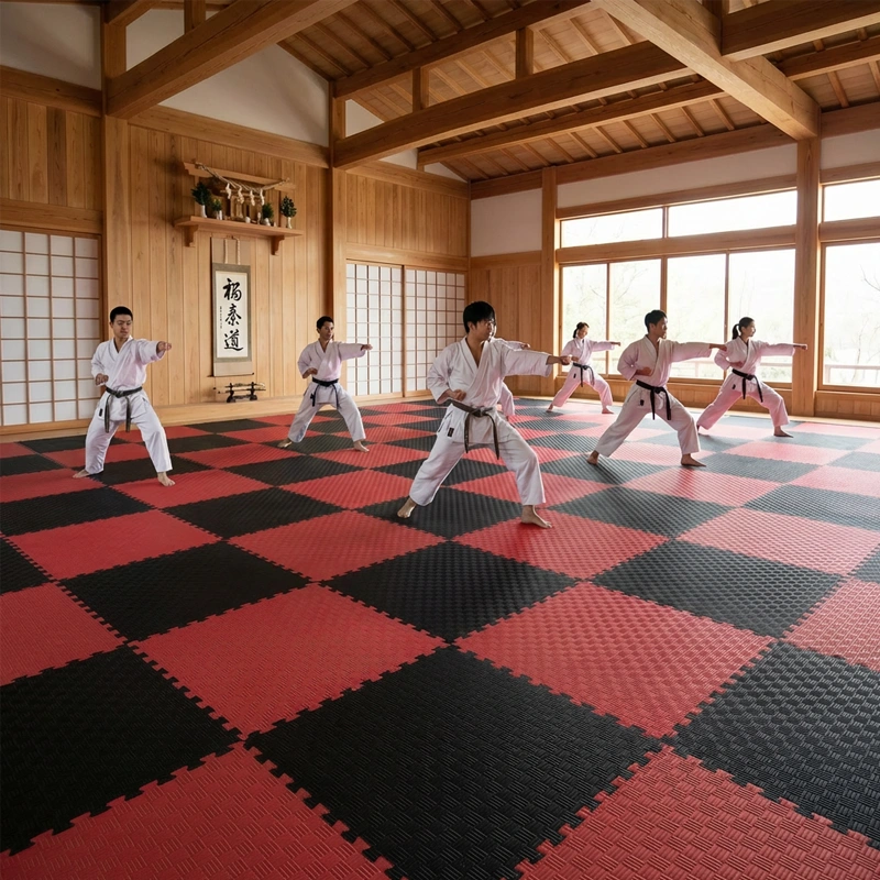 TATAMI PUZZLE Rojo Negro 1x1m | 25mm | Boxeo | Suelo Para Artes Marciales | Suelo Deportivo y Gimnasio