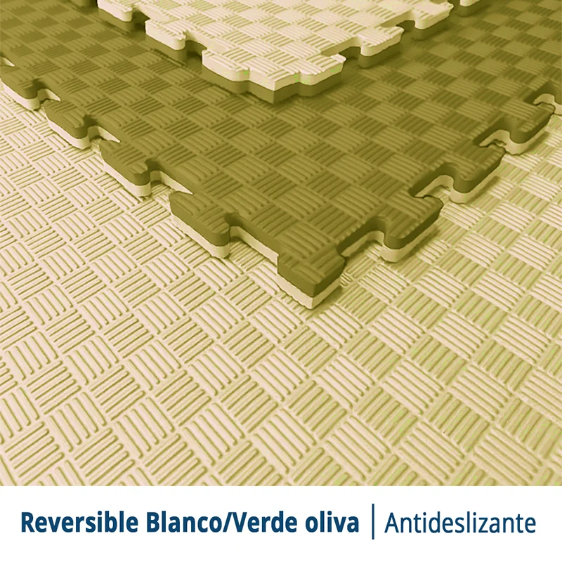 TATAMI PUZZLE Blanco Oliva 1x1m | 20mm | Reversible | Antideslizante | Multifuncional