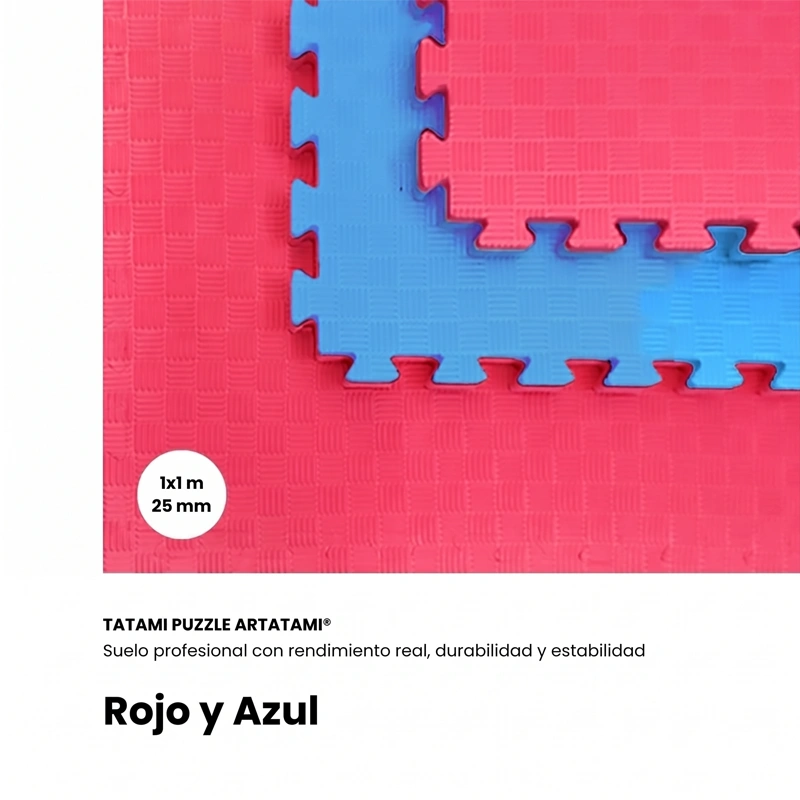 TATAMI PUZZLE Rojo Azul 1x1m | 25mm | Artes Marciales | Gimnasio | Antideslizante | Suelo Deportivo