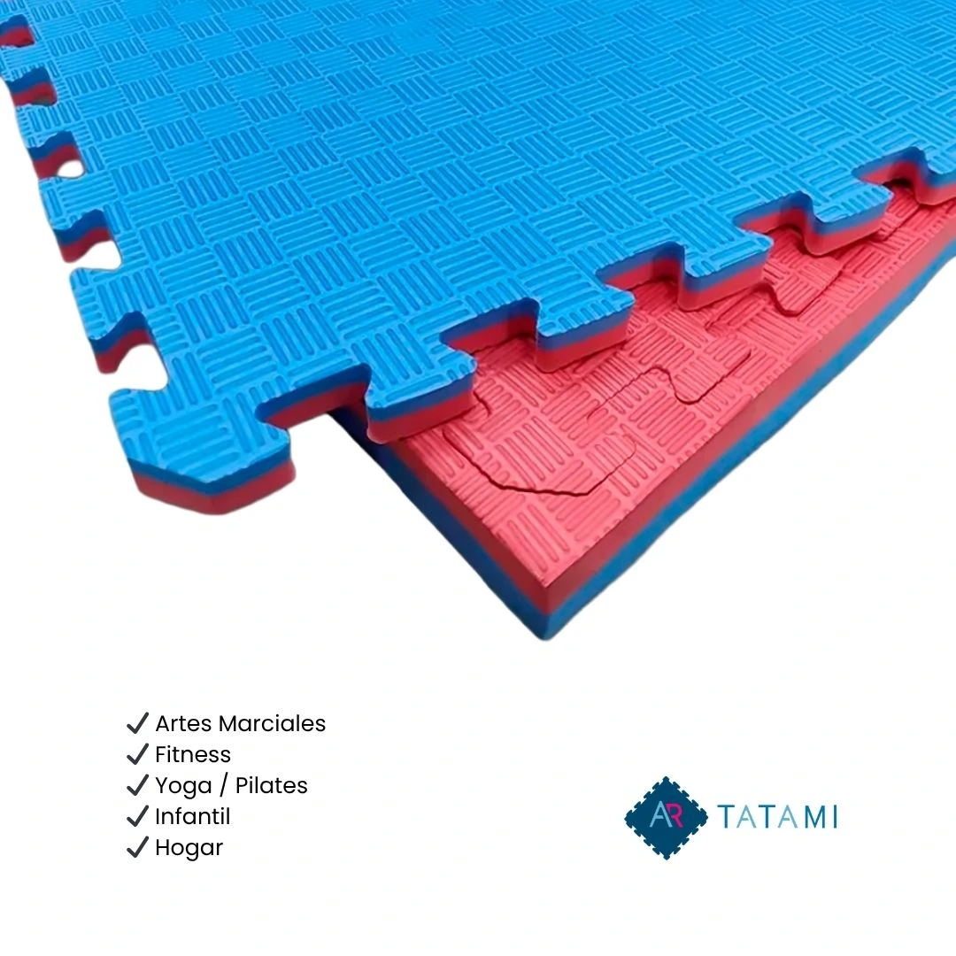 TATAMI PUZZLE Rojo Azul 1x1m | 25mm | Artes Marciales | Gimnasio | Antideslizante | Suelo Deportivo
