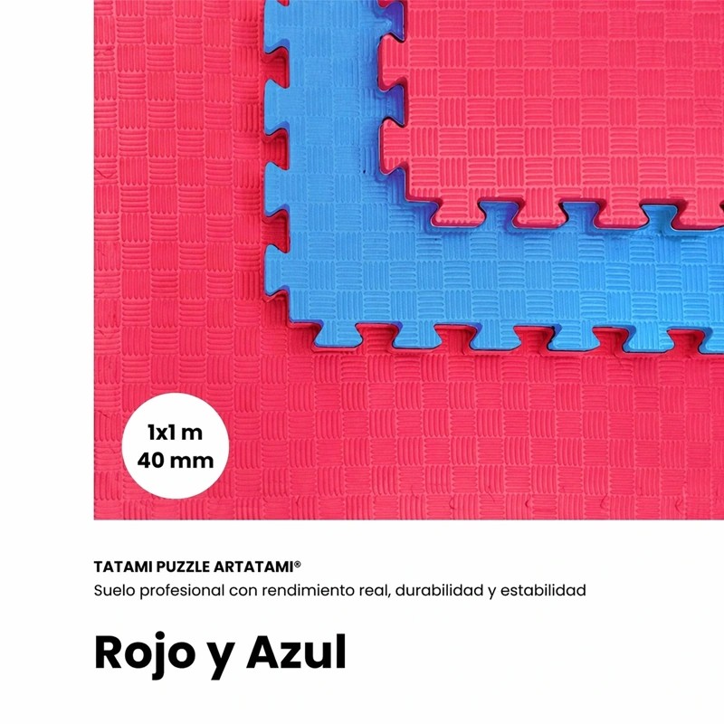 TATAMI PUZZLE Rojo y Azul 1x1m | 40mm | Artes Marciales | Gimnasio | Acabado Checker