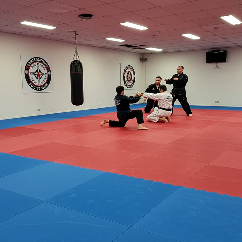 TATAMI PUZZLE Rojo y Azul 1x1m | 20mm | Artes Marciales | Suelo Gimnasio Reversible | Judo | Acabado Checker