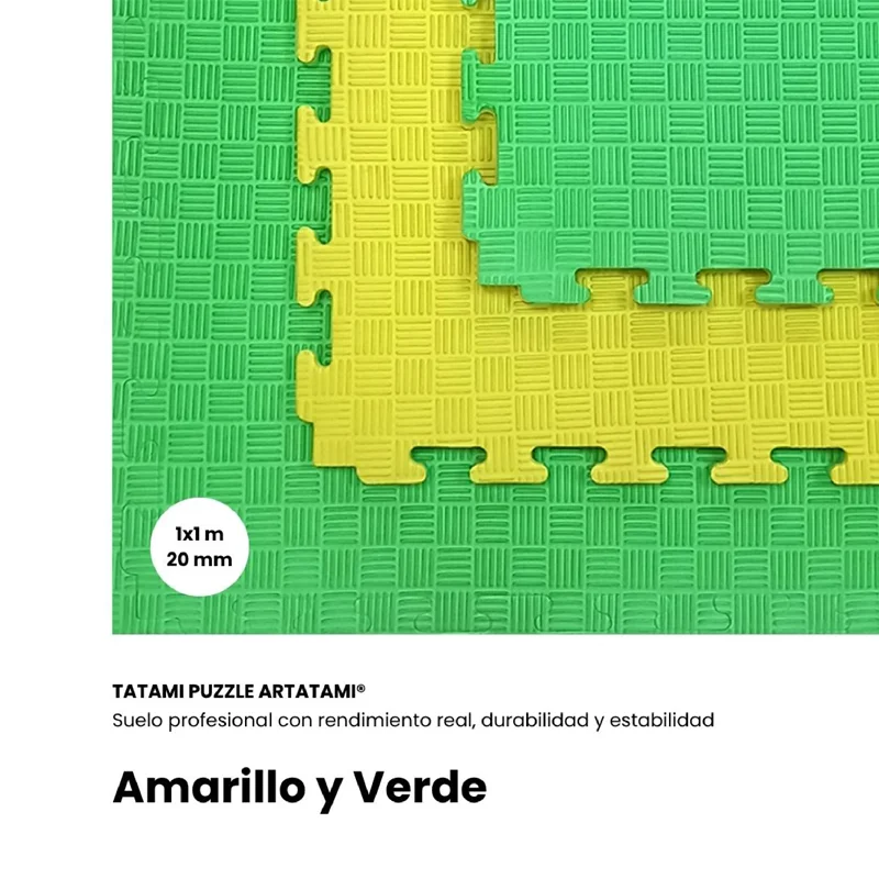 TATAMI PUZZLE Amarillo Verde  1x1m | 20mm | Reversible | Antideslizante | Multifuncional
