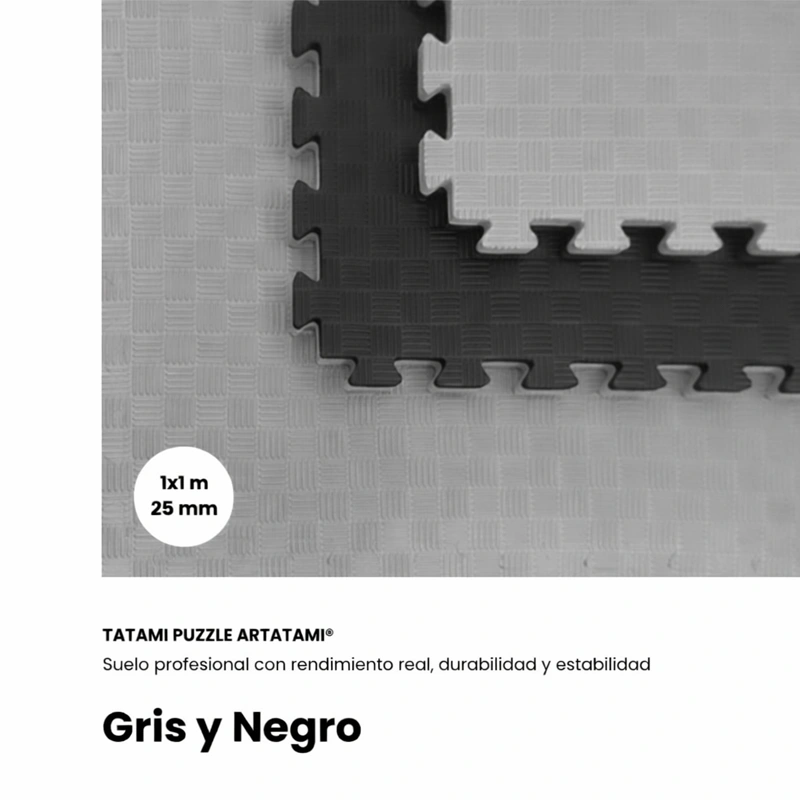 TATAMI PUZZLE Gris Negro 1x1m | 25mm | Artes Marciales | Gimnasio | Reversible | Suelo Deportivo