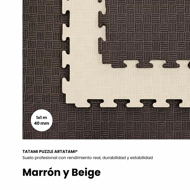 TATAMI PUZZLE  Marrón Beige  1x1m | 40mm | Artes Marciales | Gimnasio | Antideslizante | Suelo Deportivo