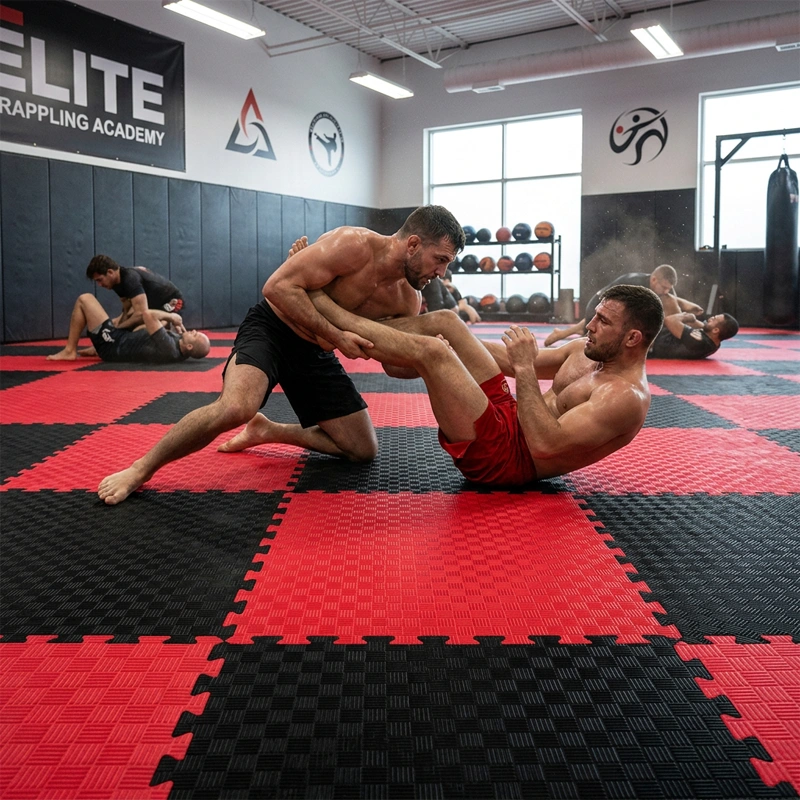 TATAMI PUZZLE Rojo Negro 1x1m | 40mm | Centros Deportivos y Artes Marciales | Antideslizante y Acolchado