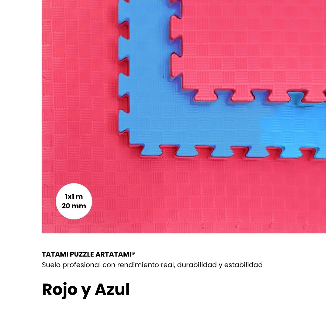 TATAMI PUZZLE Rojo y Azul 1x1m | 20mm | Artes Marciales | Suelo Gimnasio Reversible | Judo