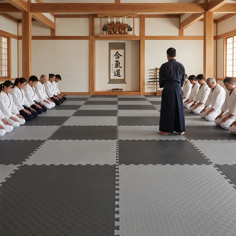 TATAMI PUZZLE Gris Negro 1x1m | 25mm | Artes Marciales | Gimnasio | Reversible | Suelo Deportivo