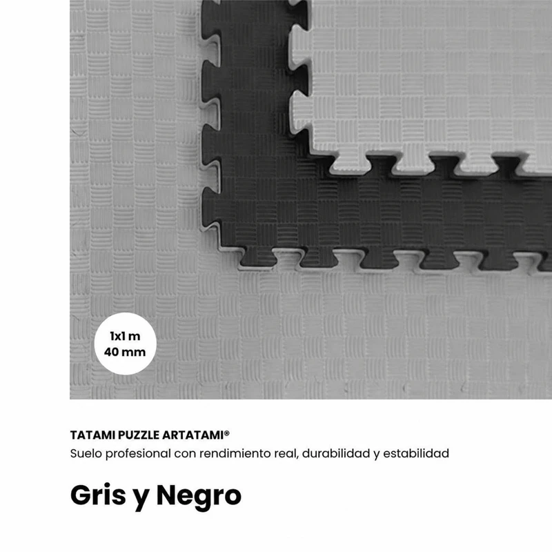 TATAMI PUZZLE Negro Gris  1x1m | 40mm | Reversible | Antideslizante | Multifuncional