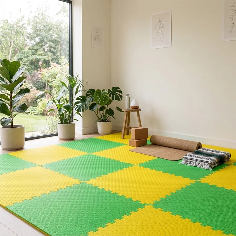 TATAMI PUZZLE Amarillo Verde 1x1m | 20mm | Reversible | Antideslizante | Multifuncional