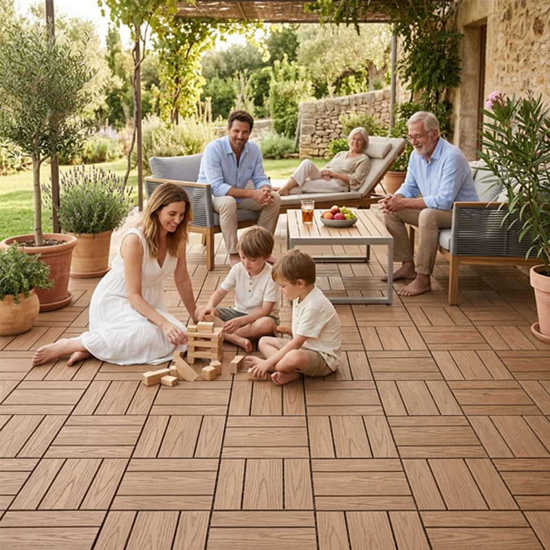 Loseta Deck Exterior 29x29 cm Pino Natural | Suelo Exterior Encajable Antideslizante | Fácil Instalación Sin Obra